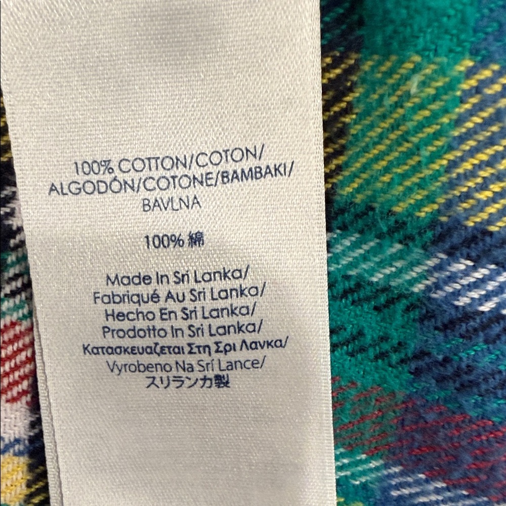 Chaps Plaid Flannel Shacket L Zip Up Cotton Jacket Yellow Green Blue EUC - Picture 8 of 9